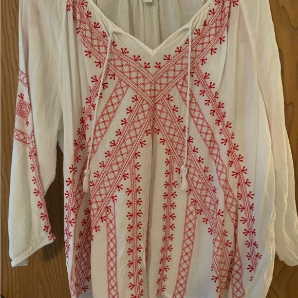 J. Jill White and Pink Embellished 3/4 Sleeve Blouse - Picture 1 of 4